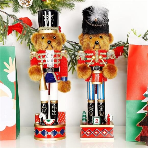 Christmas Nutcracker Figures, 14 Inch Wooden Nutcracker Bear Trumpeter Ornaments - Picture 2 of 7